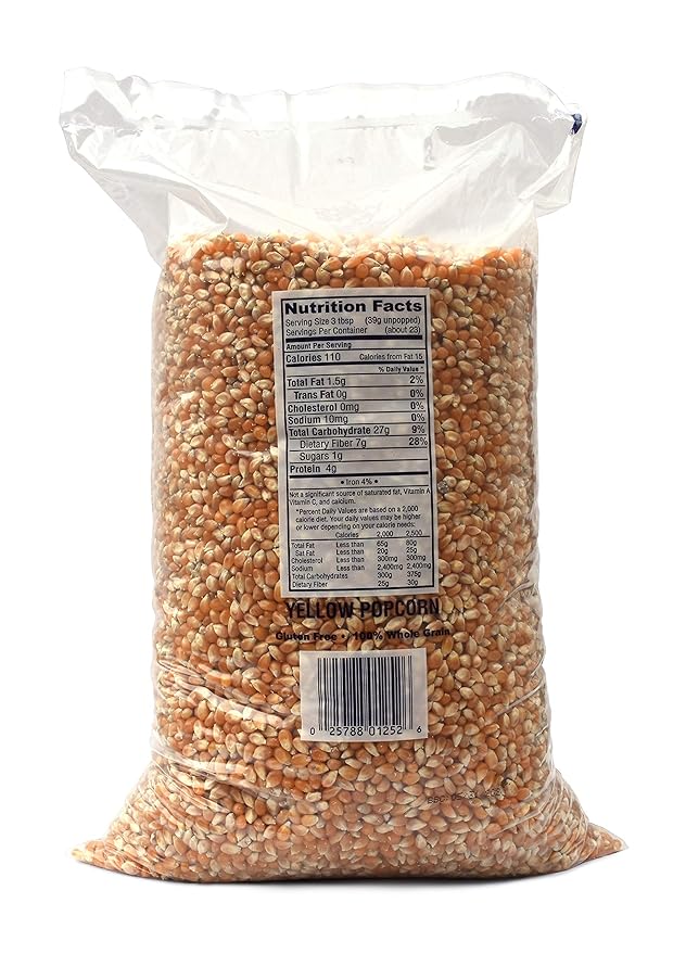 Snappy Yellow Popcorn Kernels for Popping, Non-GMO Whole Grain, Works in Machines, Air Poppers and Stovetops, 12.5 lb Bulk Bag