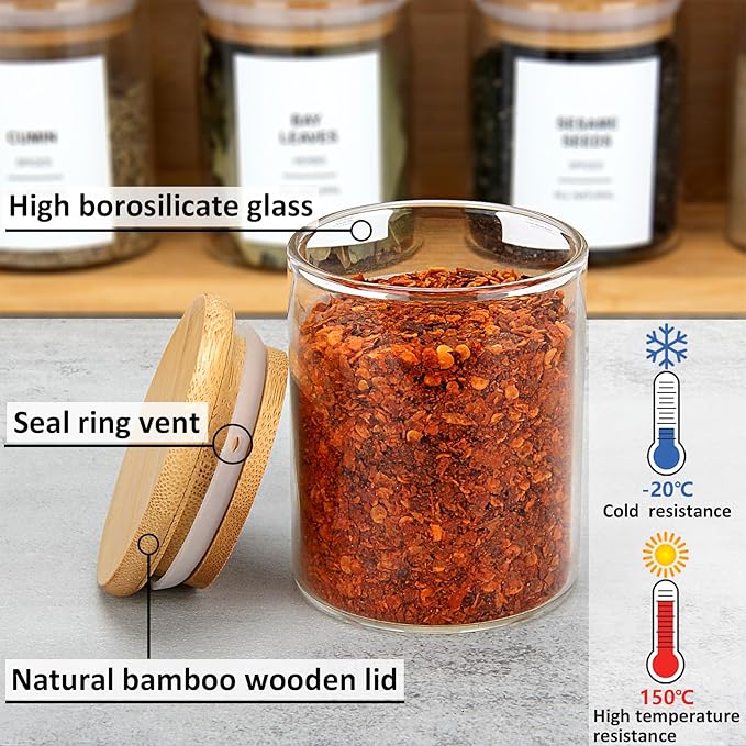 EgticHome 4OZ Glass Spice Jars with Bamboo Lids and 315 Labels, 32 Pcs Clear Food Storage Containers for Kitchen Sugar Salt Coffee Tea Beans