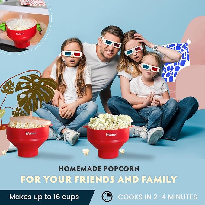 The Original Salbree Collapsible Silicone Microwave Popcorn Popper Maker Machine, Microwavable Bowl Holds 16 Cups, Uses Hot Air and Oil Always Optional - The Most Colors Available (Transparent Mint)