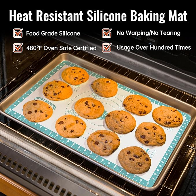 Non Stick Silicone Pastry Mat with 10 Quick Recipes，Silicone Mat for Dough Rolling Baking Sheet for Cookies, Pizza,Bread, Surdough,Fondant Mat for Kitchen Counter, Extra Large and Oven Safe