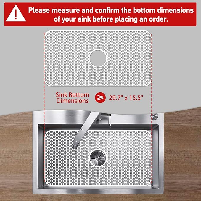 Bestjing Silicone Sink Protectors for Kitchen Sink with Center Drain - 29.7"x 15.5" Kitchen Protector Accessory, Non-Slip Heat Resistan Mat for Bottom of Farmhouse Stainless Steel Porcelain (White)