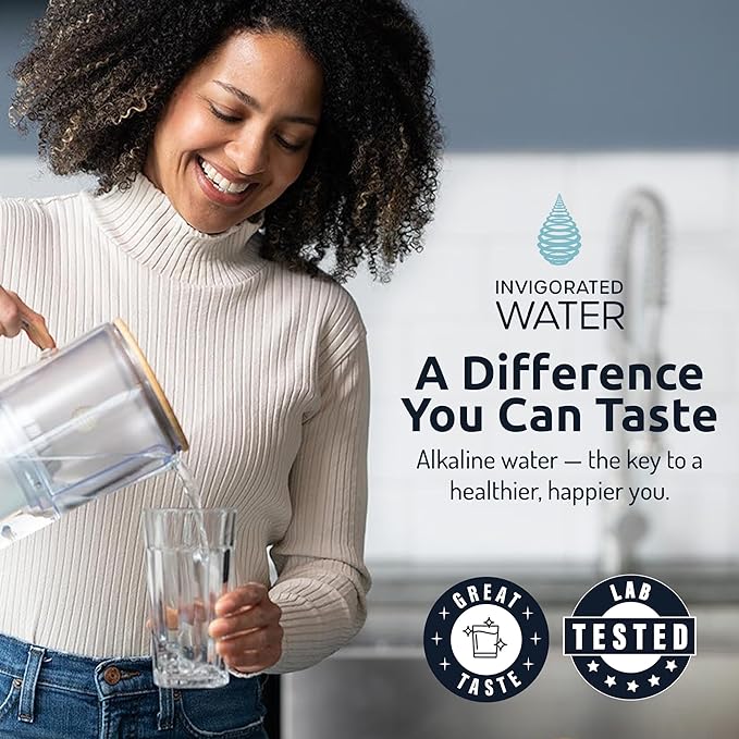 PH001 Ultra - NSF Certified Alkaline Water Filter – Replacement Filters for Invigorated Water Pitcher Systems – BPA-Free, Removes Chlorine, Heavy Metals – 96 Gallons/Filter (White, 3-Pack)