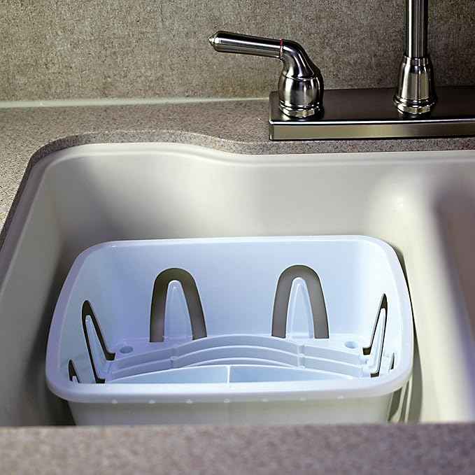 Camco RV Mini Dish Drainer & Tray - Features a Sloped Drain Tray Design, Heavy-Duty Construction - Ideal for Small Spaces, Apartments, Boats, and More -9.5" L x 11.7" W x 4.75" H - White (43511)