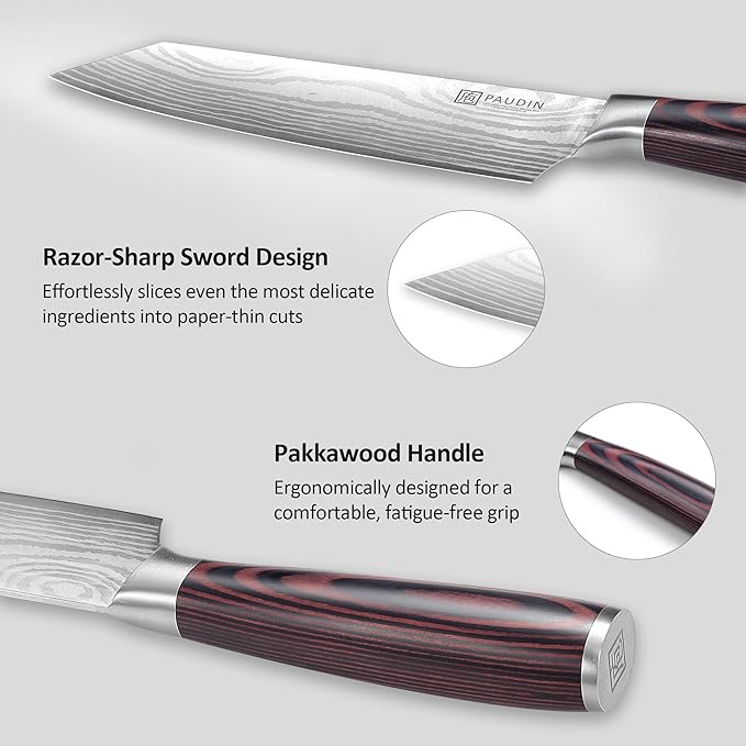PAUDIN Kiritsuke Chef Knife, 8 Inch Japanese Kitchen Knives, 5Cr15MoV High Carbon Stainless Steel, Pakkawood Handle, with Protective Sheath & Gift Box