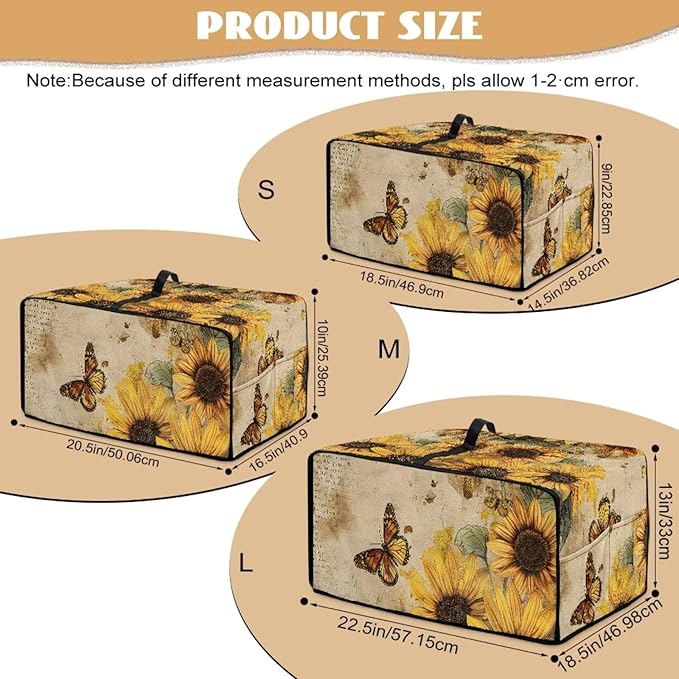 Convection Toaster Oven Cover with Pockets, Easy to Clean, Smart Microwave Baking Oven Dust Cover for Countertop, S, 14.5 x 18.5 x 9 Inches, Retro Sunflower Butterfly