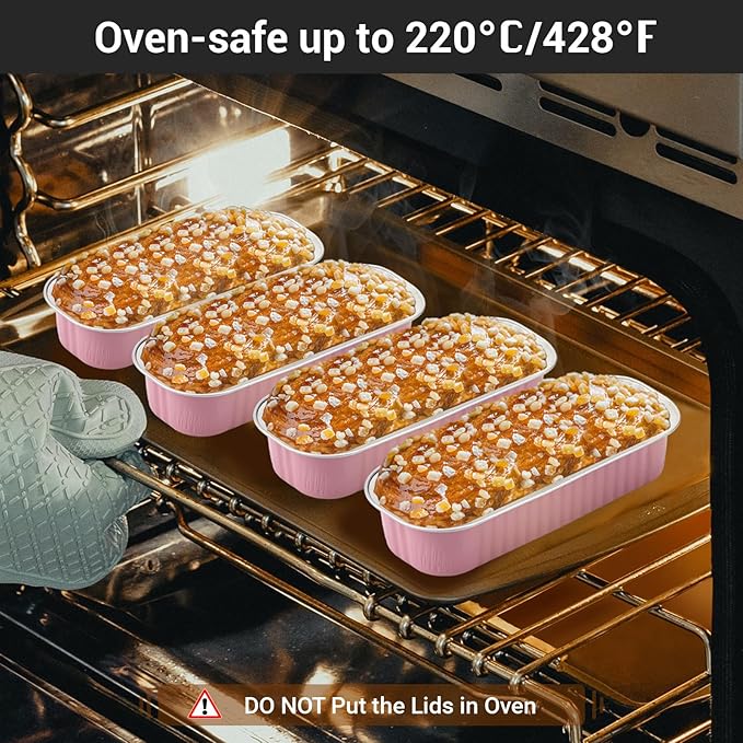 EUSOAR Cupcake Liners with Lids, 25pcs 6.8oz 6.5"x2.5"x1.2" Pink Aluminum Mini Loaf Pans with Lids, Foil Ramekins Pan Tin with Lids，Cupcake Baking Cups Containers, Dessert Cheesecake Pan