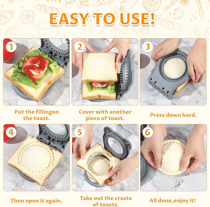 CHICHAUS Uncrustable Sandwich Maker,Sandwiches Pocket Circle Shape 3.7Inch Sandwich Cutter and Sealer,Sandwich Cutter for Kids Breakfast and lunchboxes (grey)