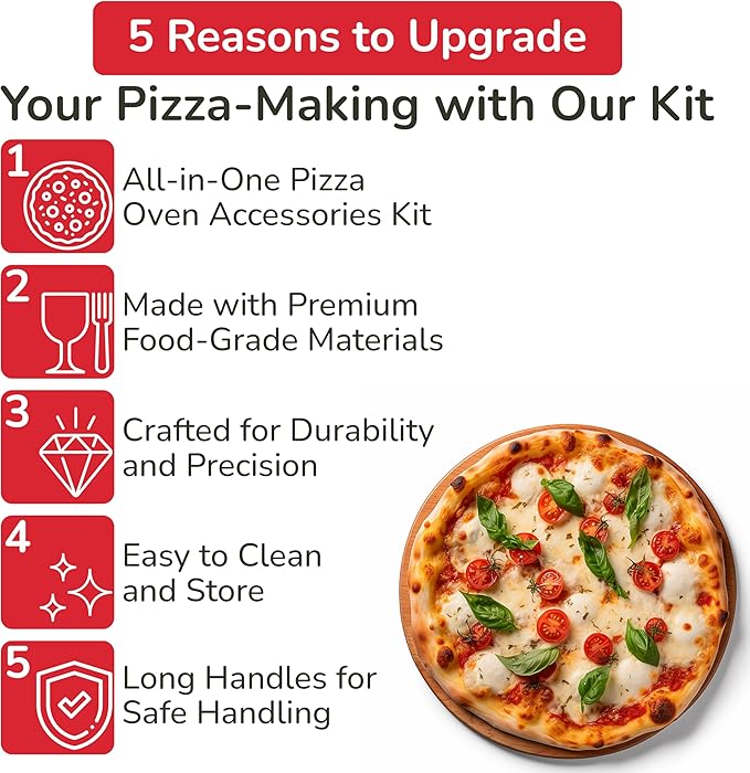 Senwosa Premium Pizza Oven Accessories Kit - 6-Piece Set for Home Pizza Making: Includes Pizza Peel, Oven Brush, Bubble Popper Turner, Rocker Cutter, Dough Roller & Scraper