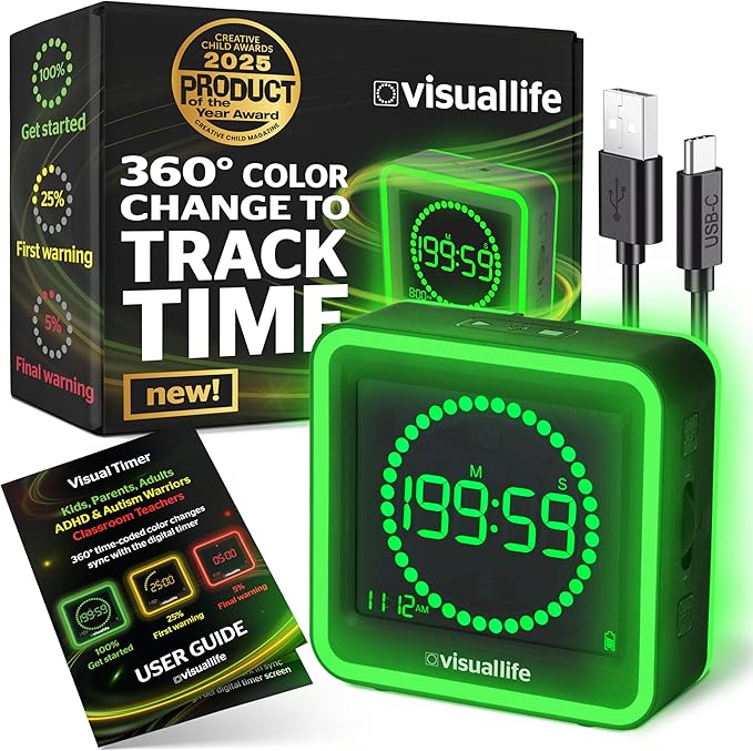 Visual Life Timer for Kids, Adults, ADHD, Autism & Dyslexia - New Timed Color Cues Anchor Focus, Track Progress & Guide Transitions - for Home, Teacher Classrooms, Homeschool, Business & Groups