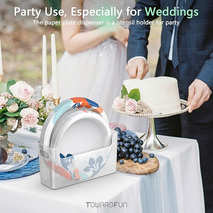 4Pcs Paper Plate Dispenser for 6-9.5 Inch Disposable Plates, Space-Saving Plastic, Foam and Paper Plate Storage Organizer for Cabinet, Countertop, RV or Outdoor (Transparent)