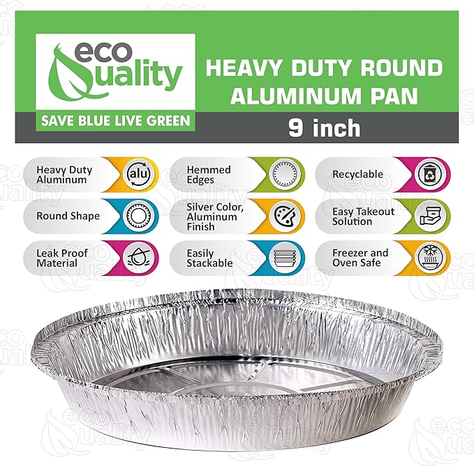 EcoQuality (500 Pack - 9 Inch Disposable Round Aluminum Foil Take-Out Pans - Disposable Tin Containers, Perfect for Baking, Cooking, Catering, Parties, Restaurants (No Lids)
