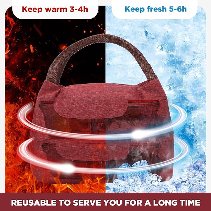 Chunful 24 Pcs Lunch Bags Bulk Insulated Reusable Lunch Bags Leakproof Tote with Aluminum Foil Interior Waterproof Thermal Tote for Women Adult Office Work Back to School Employees Picnic(Red)