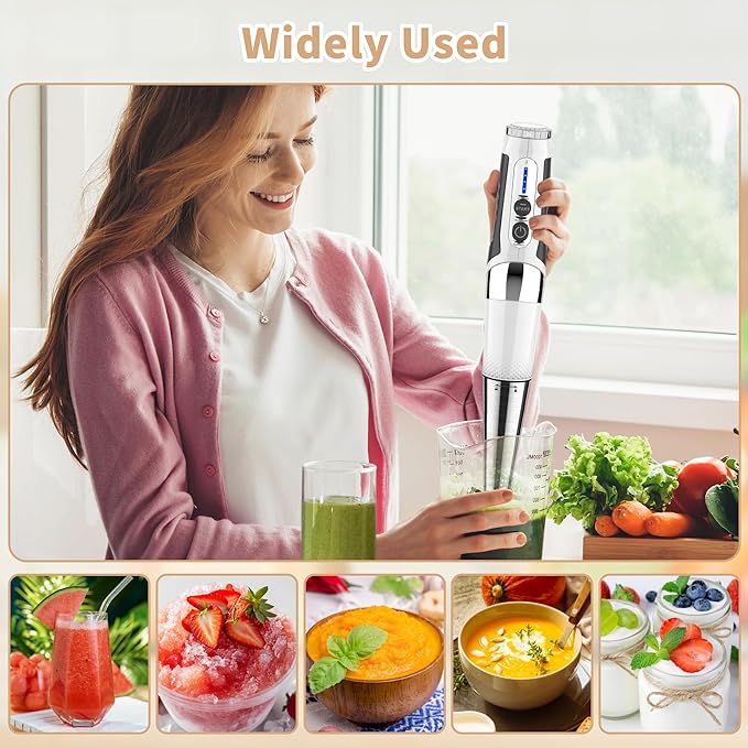 Toogel Cordless Immersion Blender, Electric Hand Blender with 21-Speed & 3-Angle Adjust, USB Rechargeable, BPA-Free & Dishwasher Safe for Baby Food, Smoothies, Soup (White)