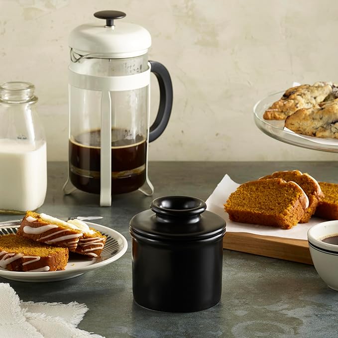 Butter Bell - The Original Butter Bell Crock by L. Tremain, a Countertop French Ceramic Butter Dish Keeper for Spreadable Butter, French Ceramic Butter Dish Keeper, Specialty (Matte Black)
