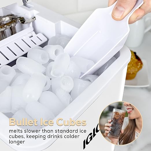 Igloo Automatic Self-Cleaning Portable Electric Countertop Ice Maker Machine With Handle, 26 Pounds in 24 Hours, 9 Ice Cubes Ready in 7 minutes, With Ice Scoop and Basket, White
