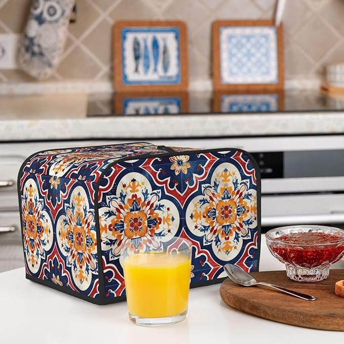 Purple Red Mandala Covers for 4 Slice Toasters,Cute Country Bread Machine Cover with Handle,Washable Stain Resistant Kitchen Small Appliance Cover Dining Decor