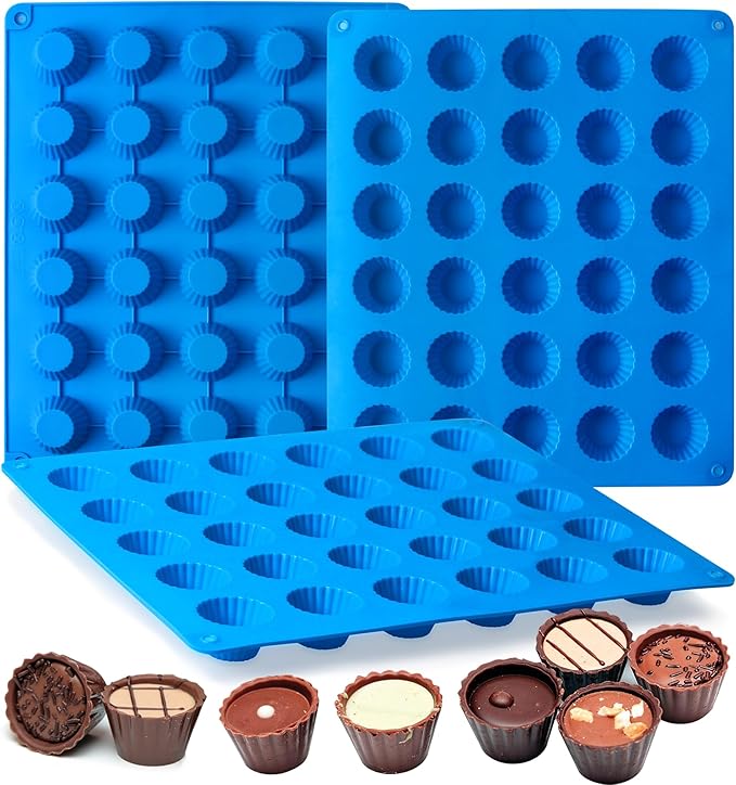Sidosir 3pcs Peanut Butter Cup Mold, Silicone Mini Tart Pan for Bite Size Fat Bombs, Silicone Chocolate Candy Mold for Brownie (Bite Size Cup)