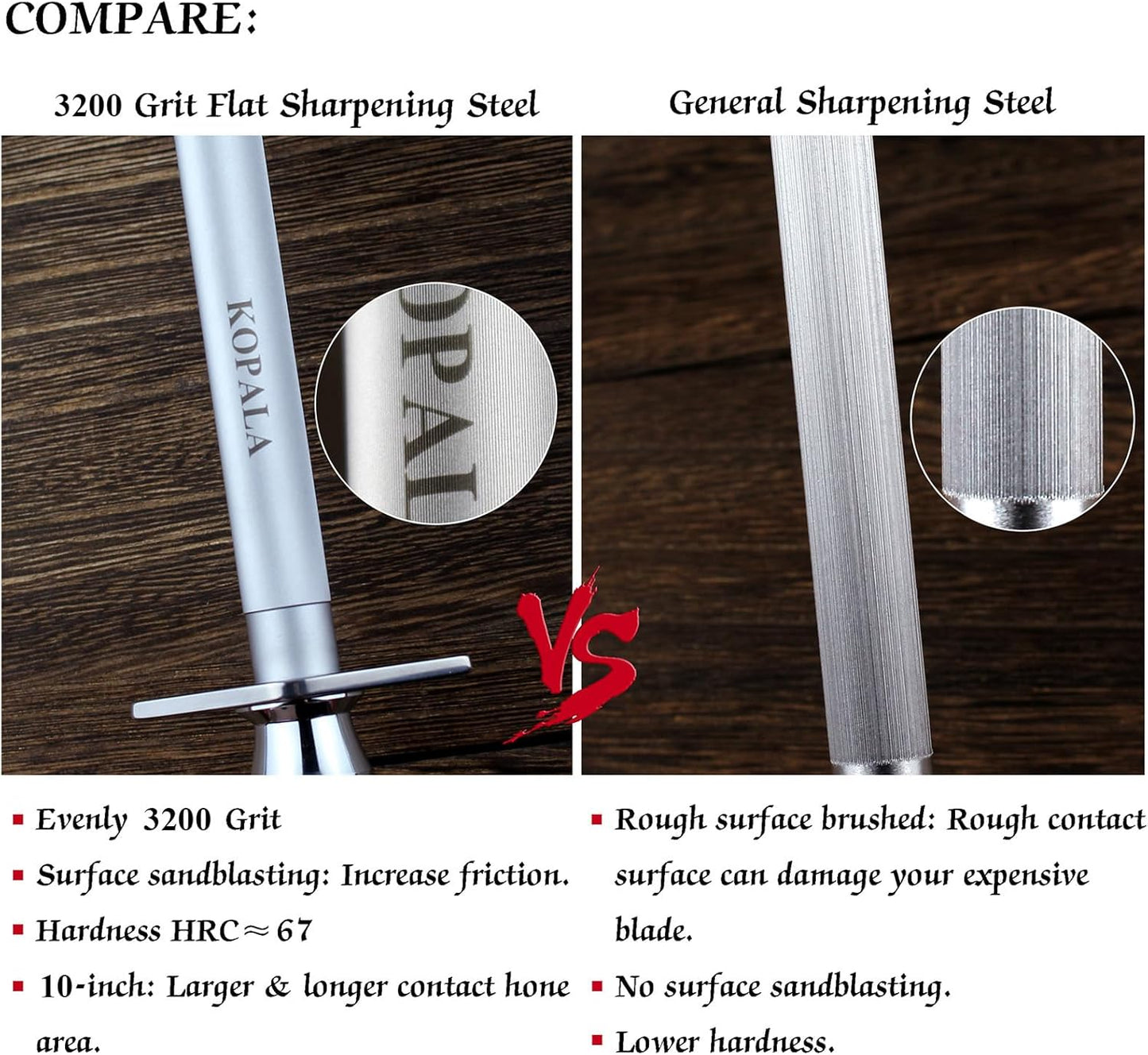 Sharpening Steel Knife Sharpener Rod Round 10 Inches Honing Steel for Knives Dark