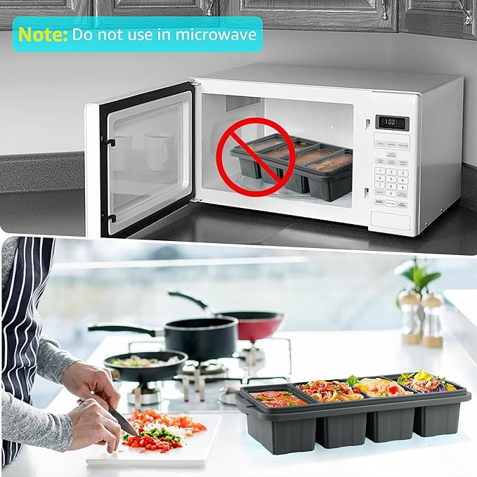 Ztomine Silicone Freezer Tray With Lid - Silicone Freezer Food Molds- Large Ice Cube Tray,Silicone Freezer Container,Freeze & Store Soup, Sauce, Broth,Leftovers - Makes 4 Perfect 1 Cup