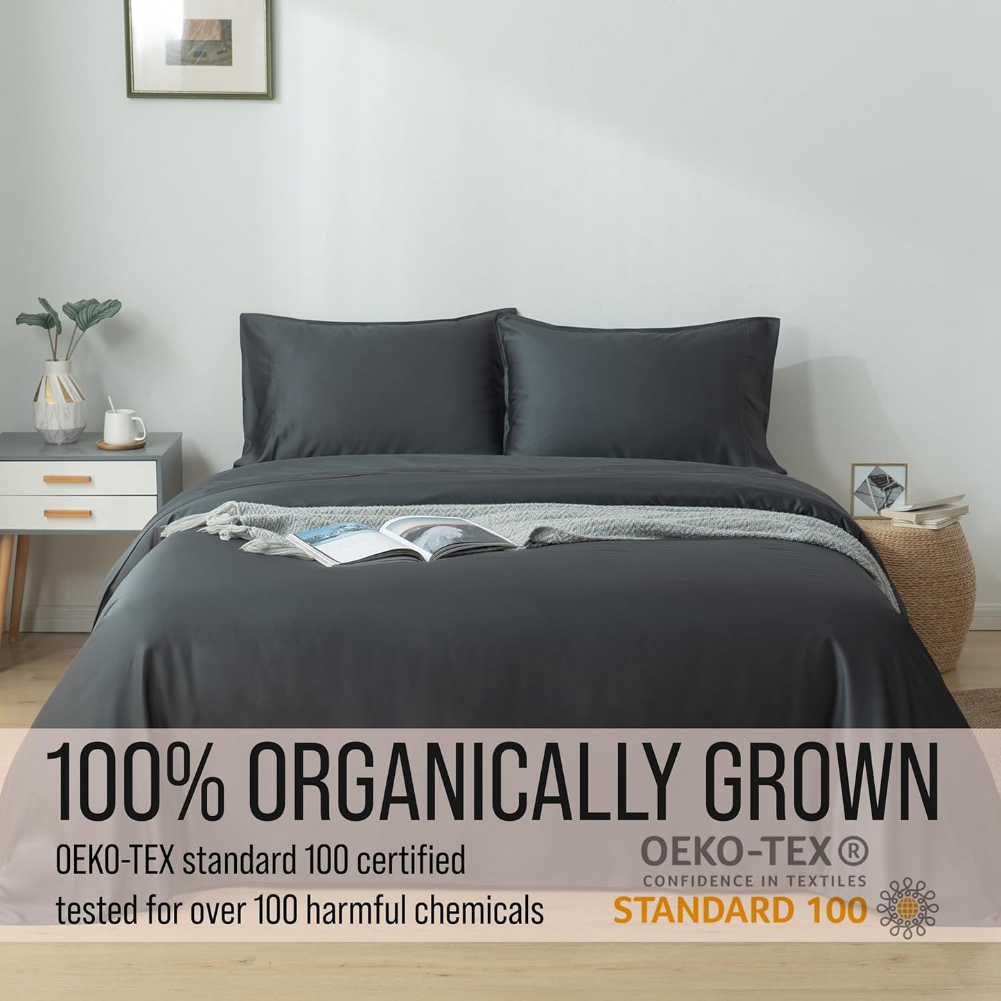 Bella Coterie Luxury Bamboo Viscose Queen Size Sheet Set | 100% Organically Grown | Ultra Soft | Cooling for Hot Sleepers | 18" Deep Pocket [Charcoal Grey]