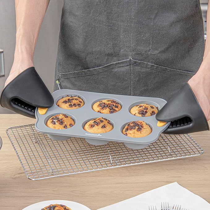 Restaurantware Silicone Baking Mold Pack of 1 Non-Stick Muffin Mold with Handles 6 Compartments, Oven-Friendly Dishwashable Freezer-Friendly Heat-Resistant Gray Silicone Cupcake Muffin Pan