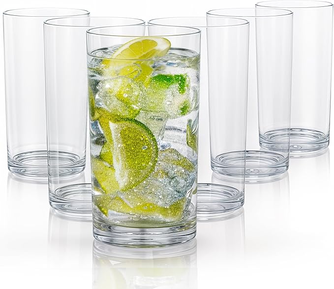 Zulay Kitchen Plastic Drinking Glasses (Set of 6) – 24oz Acrylic Shatterproof Water Cups for Home, Kitchen & Outdoors – Crystal Clear Glass Look – BPA & Lead-Free – Top-Rack Dishwasher Safe