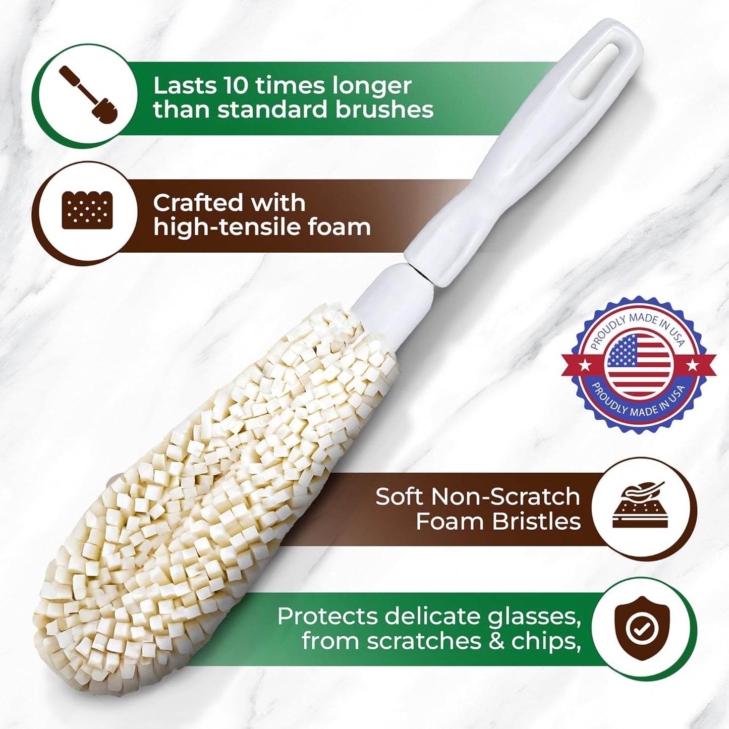 Tupkee Wine Glass Cleaning Brush – Soft Non-Scratch Foam Bristles, Dishwasher Safe – Flute and Stemware Wine Glass Cleaner Brush for Crystal, Champagne Glasses, Bottle, Mug & Tumbler – Made in the USA
