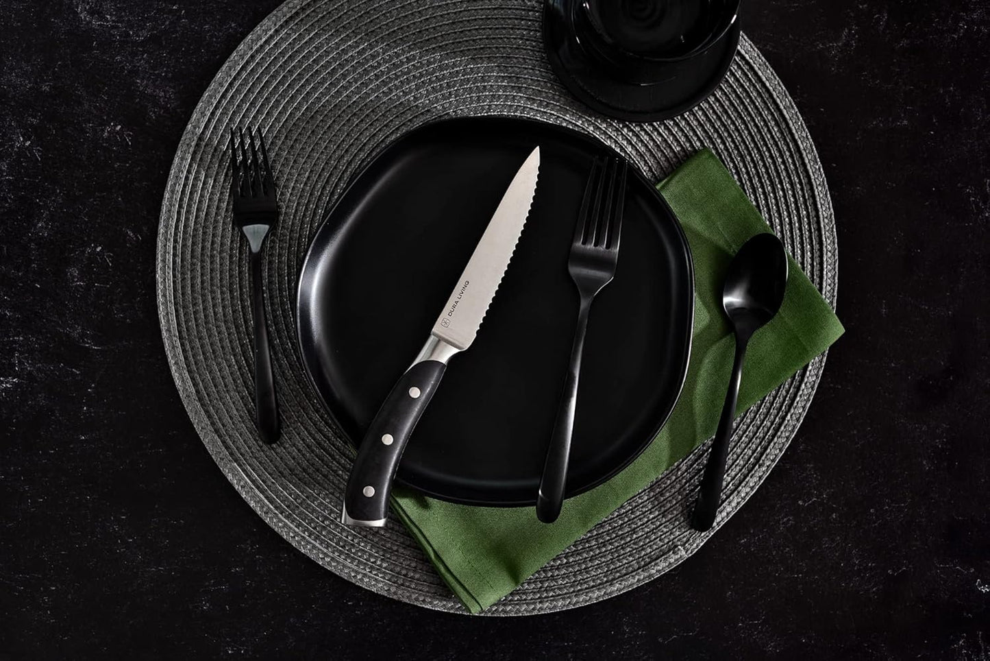4-Piece Serrated Kitchen Steak Knife Set – Forged High Carbon Stainless Steel, Ultra Sharp, Ergonomic Black Handles, Durable Dinner Knives, Black Handle