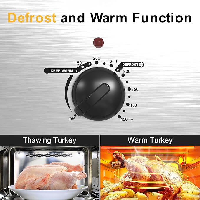 Sunvivi Roaster Oven, Electric Roaster Oven with Viewing Lid, 30lb 26-Quart Turkey Roaster with Unique Defrost/Warm Function, Large Roaster with Removable Pan & Rack, Stainless Steel, Silver