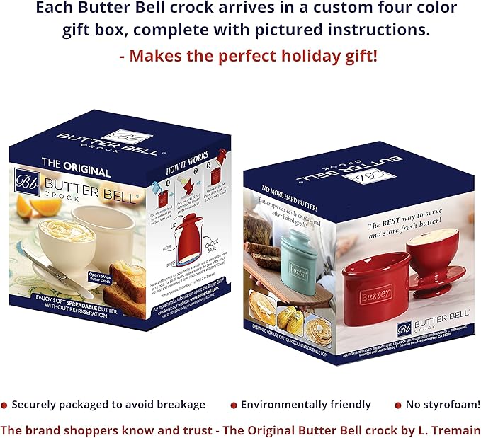 Butter Bell - The Original Butter Bell crock by L Tremain, a Countertop French Ceramic Butter Dish Keeper for Spreadable Butter, Café Matte Collection, Aqua