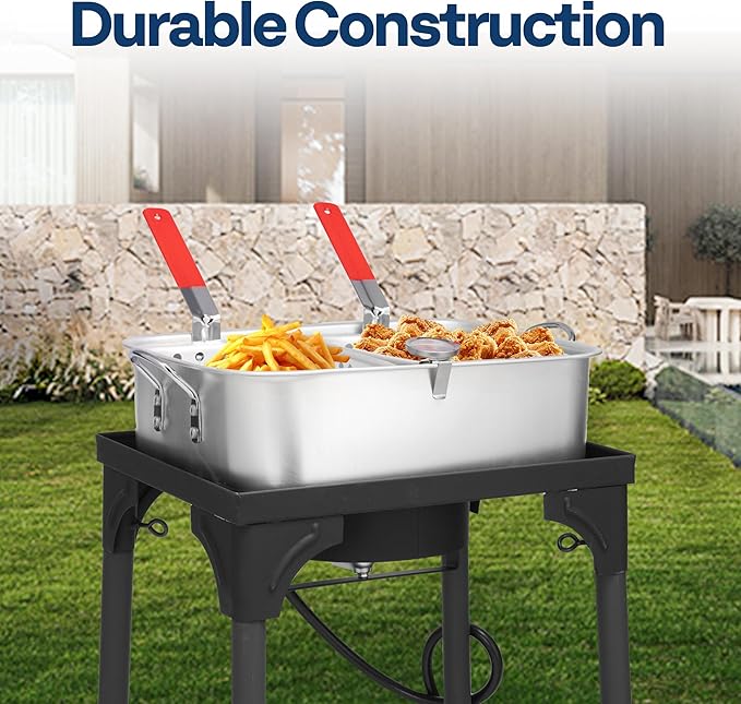 VIVOHOME Double Deep Fryer with 2 Baskets and 54,000 BTU Cast Iron Burner Stand