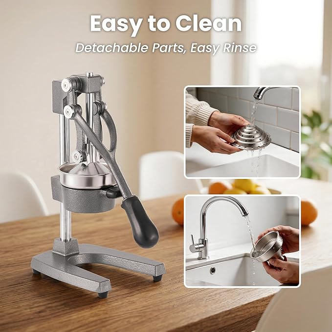 Cast Iron Juicer Manual Hand Press Squeezer for Citrus & Pomegranate – Easy to Clean Metal Juice Press with Stainless Steel Bowl, Ideal for Home Cooks, Health Enthusiasts, and Bartenders