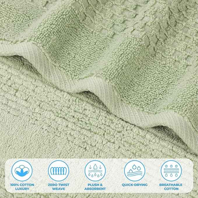 Superior Playa Zero Twist Cotton Medium Weight Towels, for Guest Bath, Bathroom, Shower, Spa, Plush, Quick Dry, Ultra-Soft Towels, Bath Essentials, Waffle Textured, 6 Piece Assorted Towel Set, Green