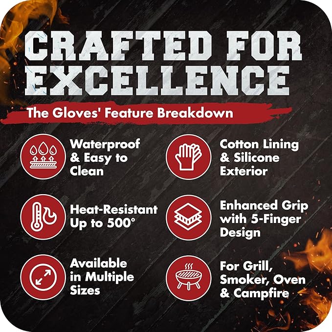 KITCHEN PERFECTION Silicone Smoker Oven Gloves -Extreme Heat Resistant BBQ Gloves -Handle Hot Food Right on Your Grill Fryer&Pit|Waterproof Grilling Cooking Baking Mitts|Superior Value Set +3 Bonuses
