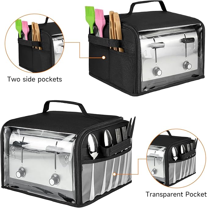 Toaster Cover 4 Slice with Aluminum Foil Lining and Base Compatible with Cuisinart/BELLA/Black and Decker,Cover Only,Black
