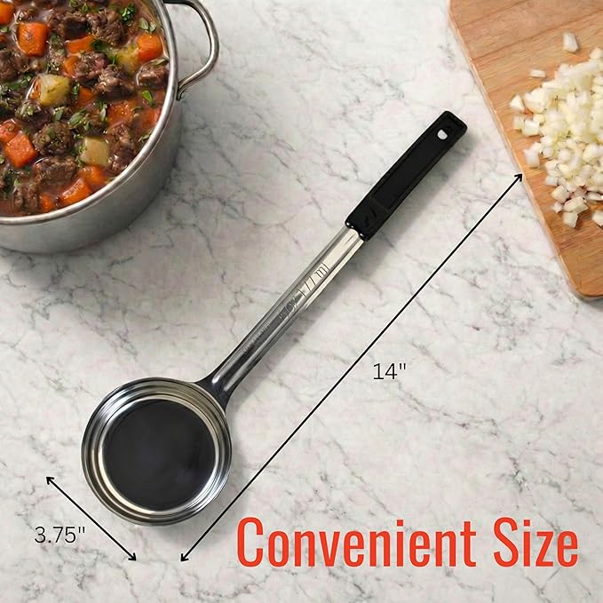 6 Ounce Solid Stainless Steel Portion Control Ladle Spoon for Measuring and Serving; Commercial Grade Serving Scoops [Pack of 12]