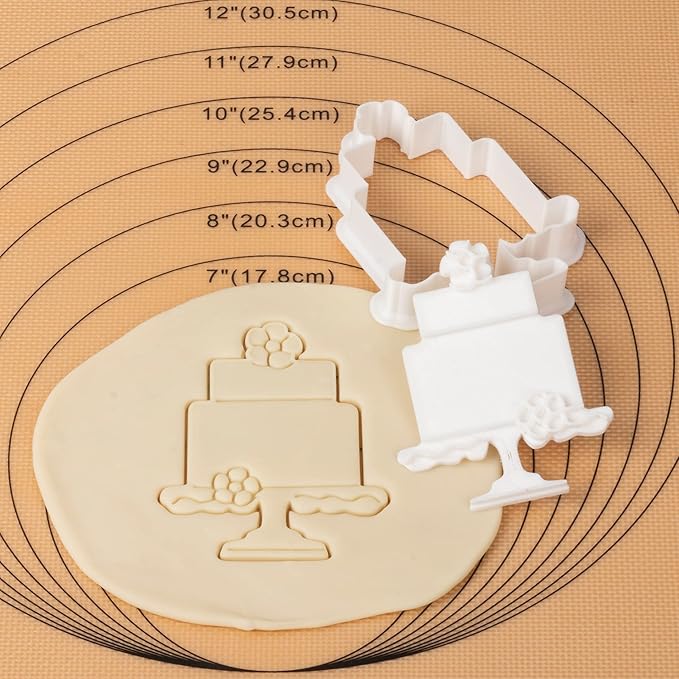 Flycalf Cake Cookie Cutter Wedding with Plunger Stamps Handle Biscuit Cutter Baking Decorating Bridal Shower Gifts PLA Kitchen for Kids 3.5" Embossing Stamps Mold Supplies Fondant Tools