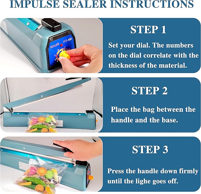 Impulse Heat Sealer 16 Inch Mylar Bag Sealer Heat Seal Machine, 110v Manual Heat Sealer for Plastic/Poly/Cookie Bags, 8 Replacement Parts & Teflon Cloth Strip(2 Round Cutter Lines Included)