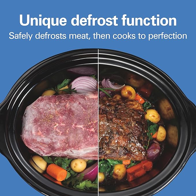 Hamilton Beach 6 Quart Set & Forget Programmable Slow Cooker with Defrost Function, Flexible Programming, Adjustable Countdown Timer, Large Dishwasher Safe Stoneware Crock and Glass Lid, Black (33765)