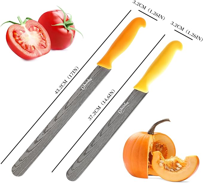 2PCS Brisket Knife, OHOLA 12 inch & 10 inch Carving Meat knife, Premium Stainless Steel Slicing Knife with Plastic Handle, Great for Smoked Brisket, BBQ Meat, Turkey (Orange+Yellow)