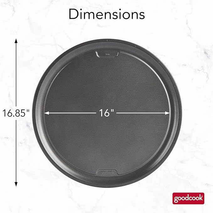 GoodCook PRO Pizza Pan Nonstick Warp & Scratch-Resistant Dishwasher-Safe Carbon Steel Construction for Even Baking Oven Safe to 480°F, 16-Inch, Gray