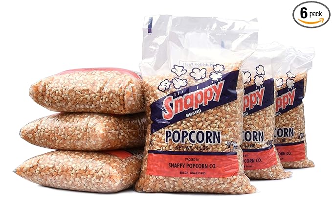 Snappy Yellow Popcorn Kernels for Popping with Popcorn Machine, Air Popper or Stove Top, 4 lb Bags, 6 Pack