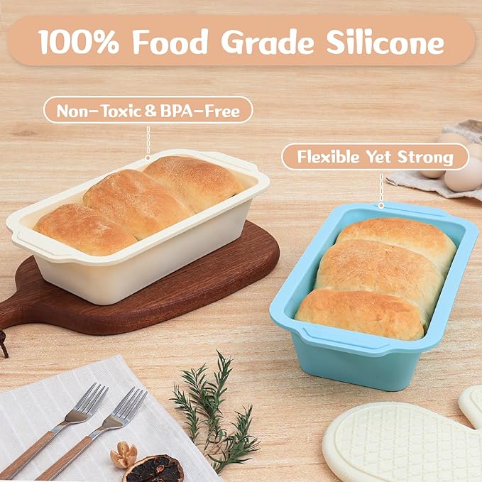1 pc Silicone Bread Loaf Pans for Homemade Bread with Metal Frame, 9.5 x 5 Inch Non Stick Silicon Banana Loaf Pan for Oven, Silicone Baking Mold for Brownies,Sandwiches (Beige)