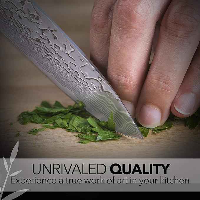 Kagayaki Japanese Chef’s Knife, KGR-1 Professional Petty Knife, Traditional Hammer Forged R-2 Damascus Steel with Ergonomic Linen Micarta Handle, 5.9 inch