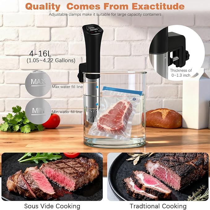 CATTLEMAN Sous Vide Cooker, Wine Chiller, 1000W, Sous Vide Machine for Kitchen, Immersion Circulator, Sous Vide Kit with Vacuum Bags, Vacuum Pump, Accurate Temperature Timer, Fast Heating