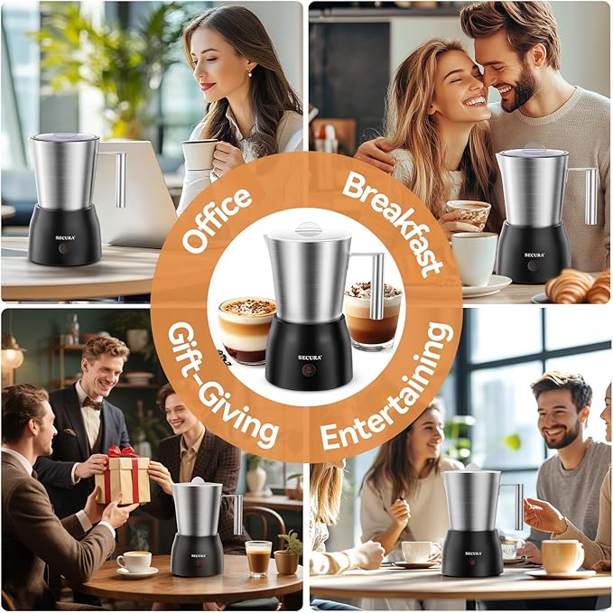 Secura 17oz Electric Milk Frother and Steamer, Stainless Steel Detachable Milk Jug, 4-in-1 Hot & Cold Foam Maker for Latte, Cappuccino & Hot Chocolate, BPA & Teflon-Free, Dishwasher Safe