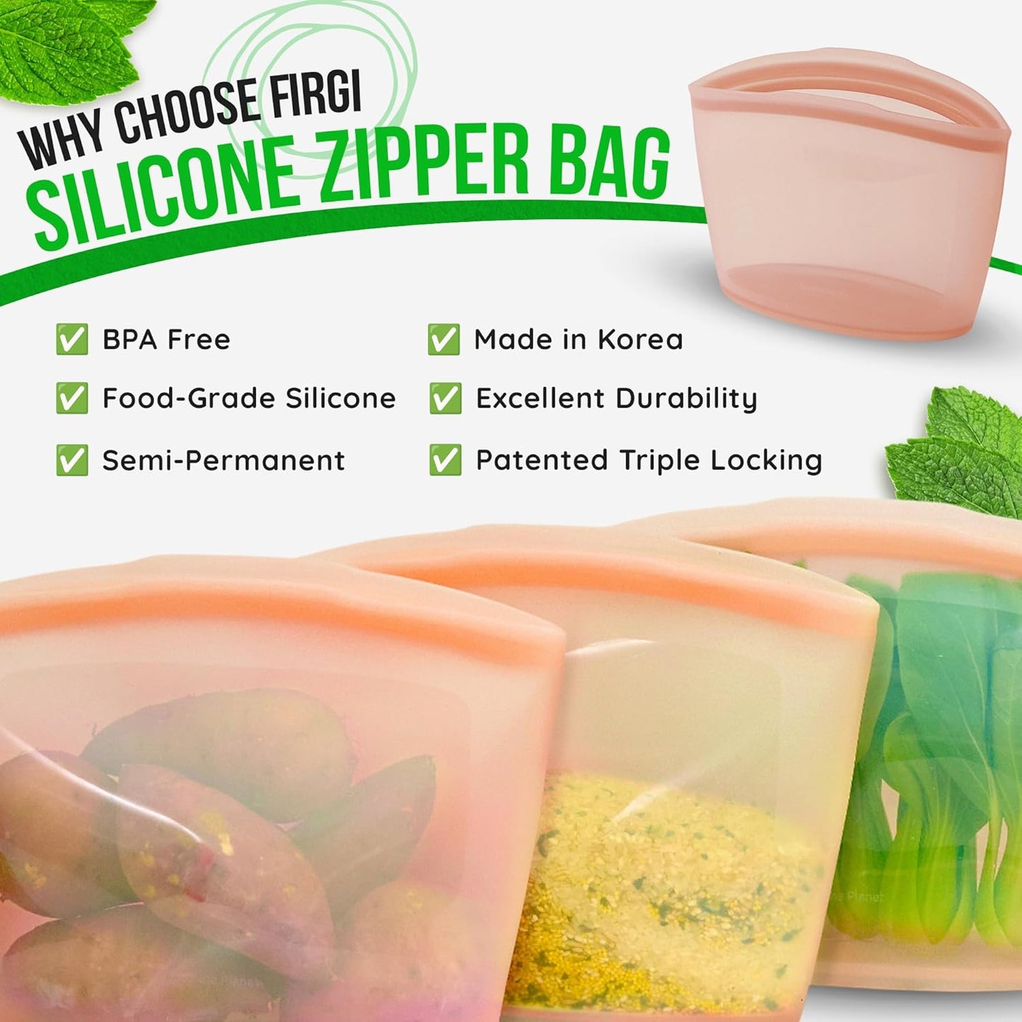 Reusable Silicone Food Storage Bags 2.1Cup (17oz), Airtight food Storage Containers Food Grade Silicone Snack Bags, BPA Free Food Storage Container, Microwave Safe, Sous Vide Container, Dry Rose