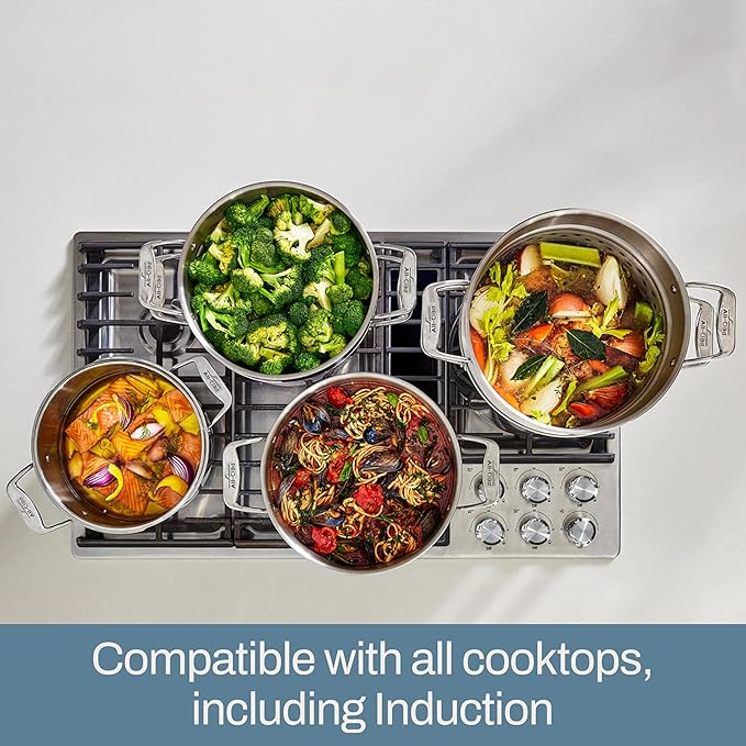 All-Clad Simply Strain Stainless Steel Stockpot, Multipot With Insert & Lid, 16 Quart Induction Oven Broiler Safe 600F, Strainer, Pasta Strainer with Handle, Steamer Pot, Pots and Pans, Silver