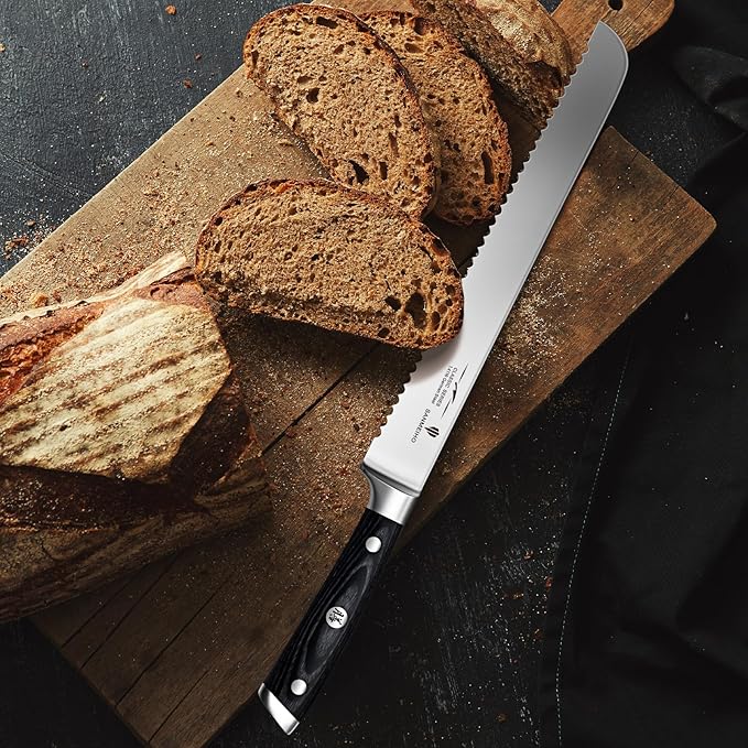 8" Bread Knife - Sourdough Cake Knife Professional 5Cr15MoV Stainless Steel Serrated Knives, Ergonomic Wood Handle & Full Tang Design, Gift Box Included(Single-Edge)
