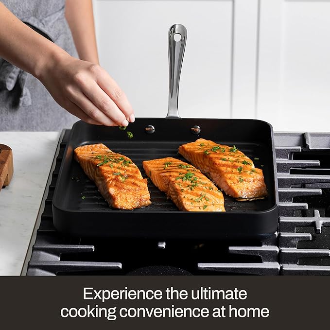 All-Clad HA1 Expert Hard Anodized Nonstick Square Grill Pan For Stovetop 11x11 Inch Oven-Safe Up to 500°F, Grilling, Professional Cookware, Dishwasher-Friendly, Oven-Safe Up to 500°F, Black